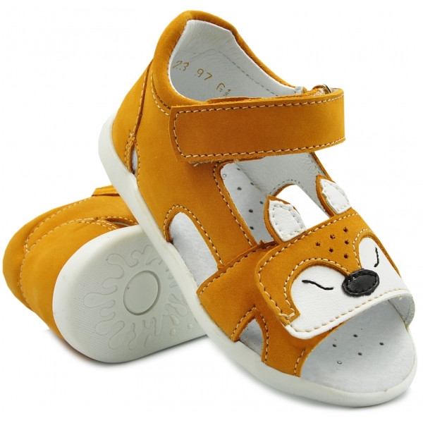 Sandały Buty Mido 21-20 żółty Sandałki z wygodnym zapięciem na Rzep z uroczym Liskiem