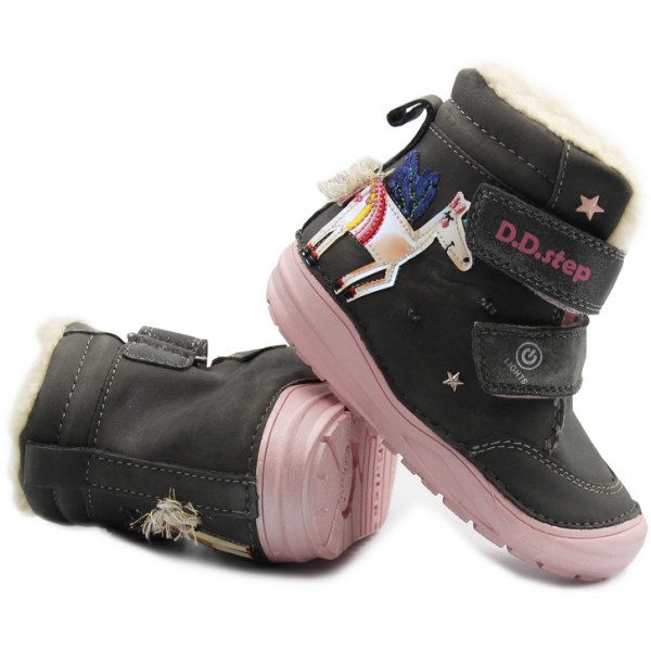 Dziewczęce buty zimowe Ocieplane D.D.Step W071-661B grey Świeciące