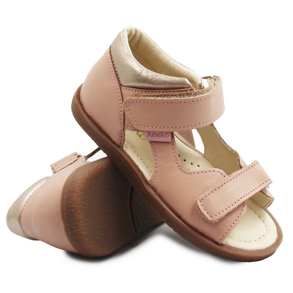 Dziewczęce Skórzane Różowe Sandały Profilaktyczne Ameko plain-nude